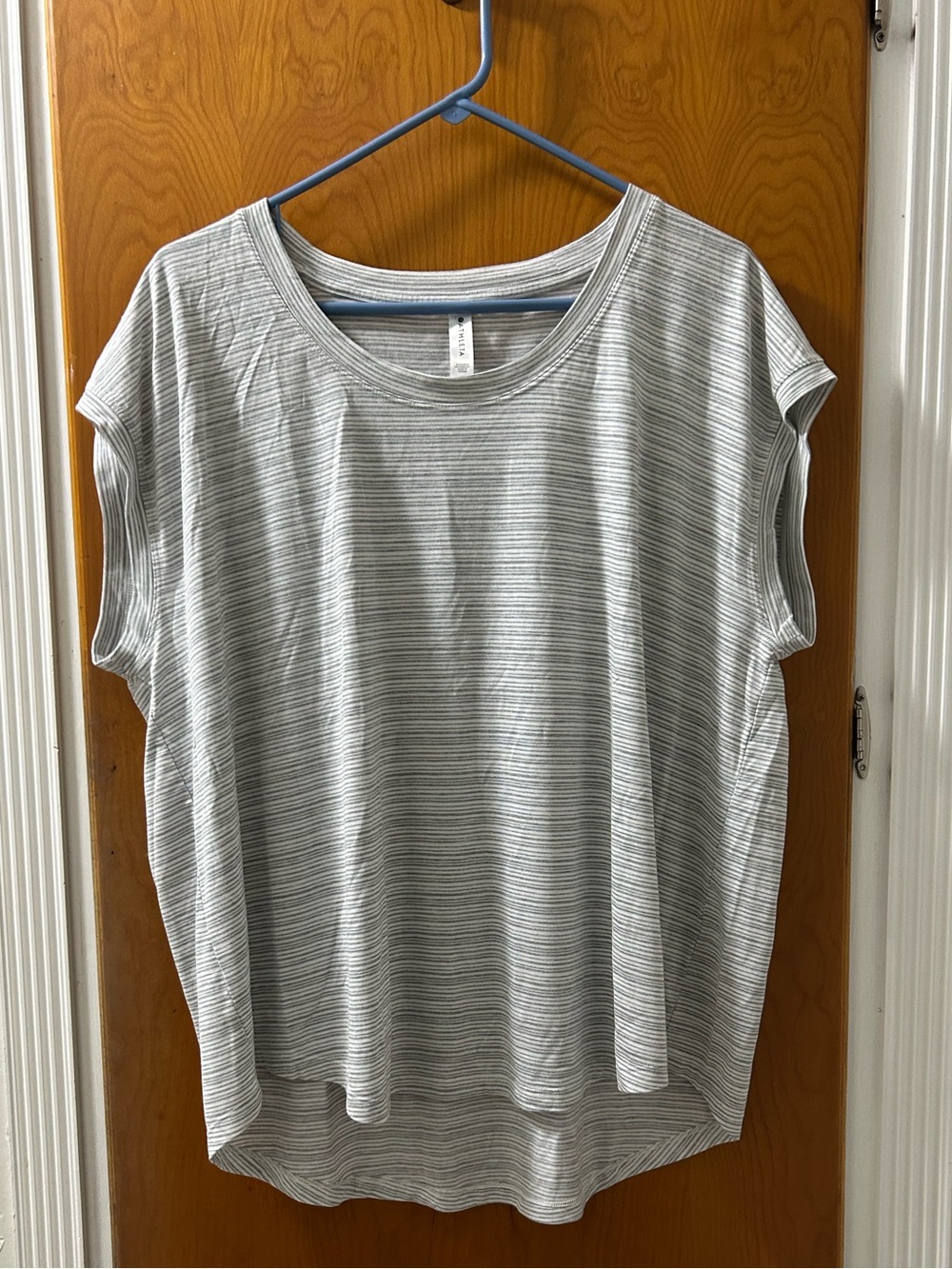 Athleta Light Gray Striped Sleeveless Tee